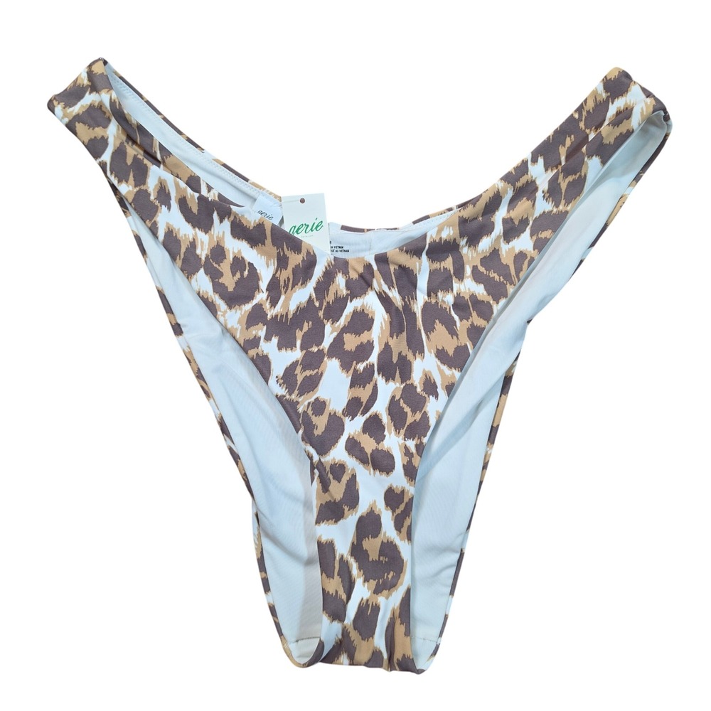 Aerie Leopard Print High Cut V-Front Bikini Bottom Brown Tan Large 075-1754-2833